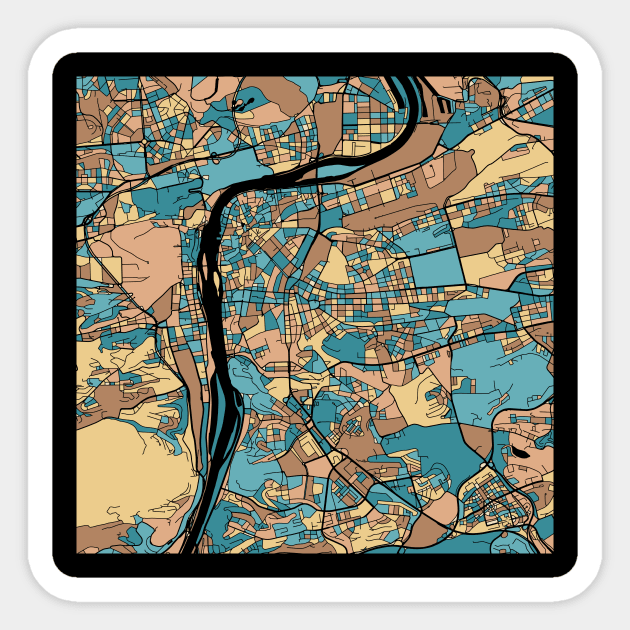 Prague Map Pattern in Mid Century Pastel Sticker by PatternMaps